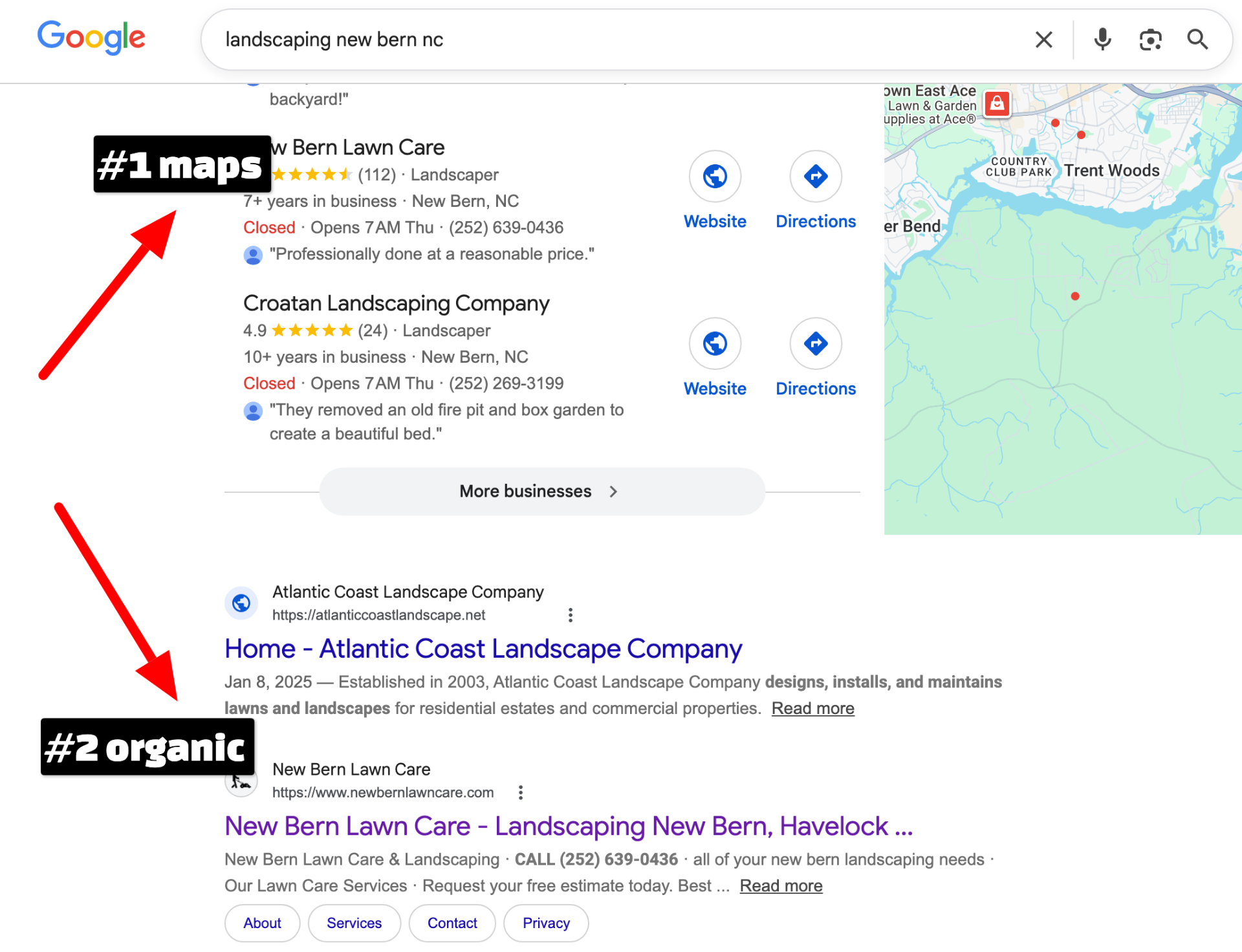 Google Maps #1 and #2 organic, landscaping New Bern NC